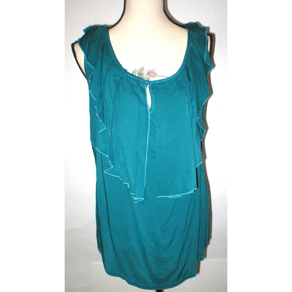 Womens NWT New Romeo Juliet Couture Top Large Rayon Ruffle Dark Aqua Blue Office